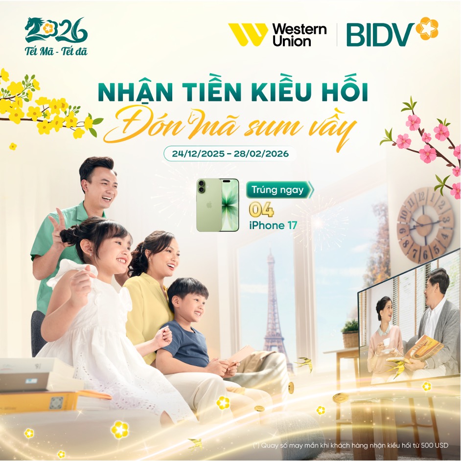 Nhận tiền kiều hối tại BIDV trúng iPhone 17